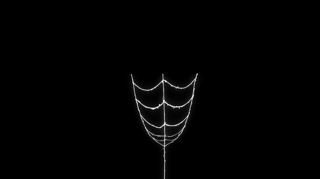 High detail cobweb VFX overlay isolated on black screen, spider web expanding and pulsing motion graphics, seamless elasticity background loop for Halloween horror scenes, ultra HD 4k.