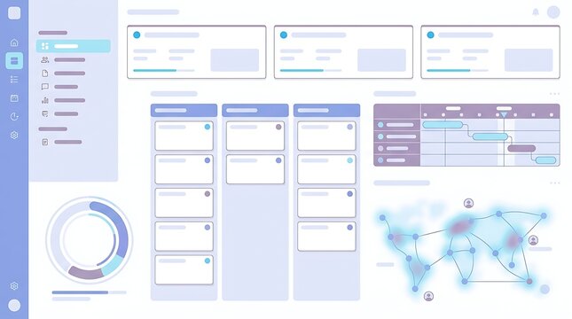User Dashboard Interface UI UX Design with Analytics Charts and Global Network Map for Business Management Software