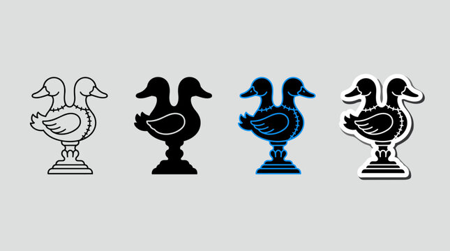 Two-Headed Duck Statue Vector Icon Set in Different Style Variations
