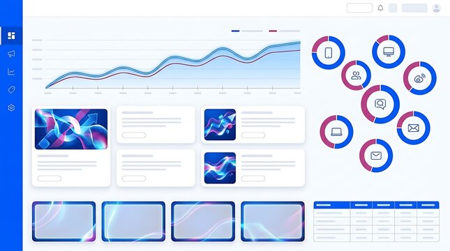 User Dashboard Analytics Interface with Data Visualization Charts and Circular Progress Indicators for Business Performance Monitoring