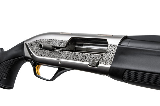 Silver engraved semi-automatic shotgun receiver