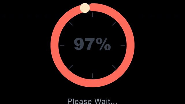 A colorful ring gauge fills clockwise with a live percentage, stamps a check mark at full and unwinds back on transparent background.