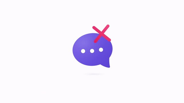 Animated purple chat bubble with a red X icon indicating a failed message send or notification error.