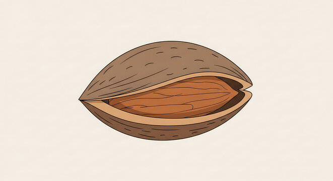 Natural almond shell split open revealing kernel for culinary use and