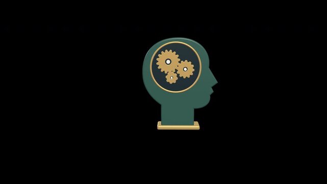 A sculpted head profile houses three meshed gears that turn and reverse in a transparent eight second loop.