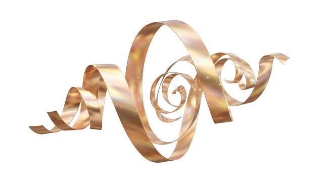 Elegant golden metallic ribbon swirl isolated on transparent background