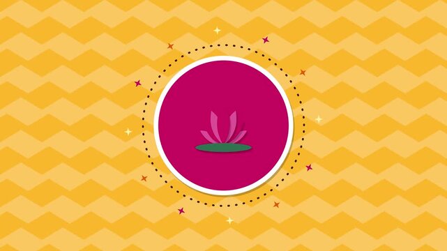 Dhanteras dhanteras badge cycling kalash gold coin lotus and diya, flat vector animation seamless loop
