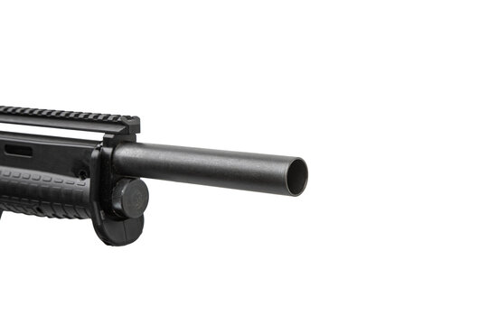 Close up of bullpup shotgun muzzle