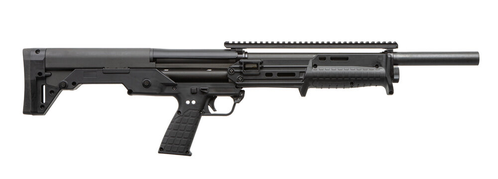 Modern black bullpup tactical shotgun
