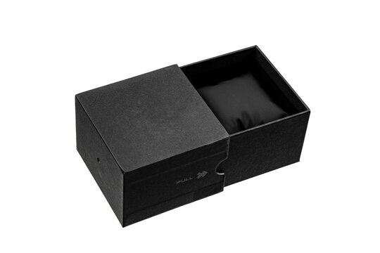 Black sliding watch box with cushion