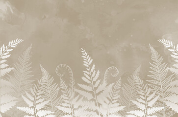Large tropical leaves on a beige background. A silhouette of a fern. A design for photo wallpaper, a mural for walls. © antura