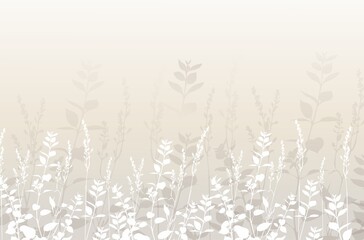 A silhouette of wild plants on a white background. A pattern for photo wallpaper, a mural for wall decoration. A botanical drawing. © antura