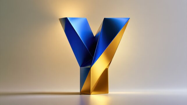 Geometric Y glyph with interlocking shapes, glossy finish, dramatic lighting