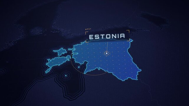 Digital map of Estonia highlighting the country as a travel destination in Northern Europe.