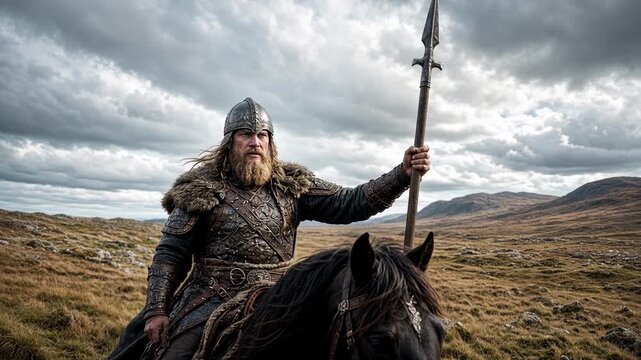 Viking rider with a spear
