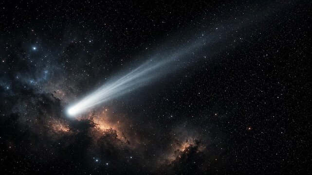 Comet streaking through starry deep space galaxy