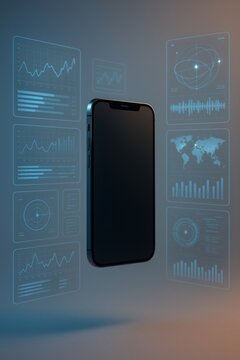 Futuristic smartphone with digital data