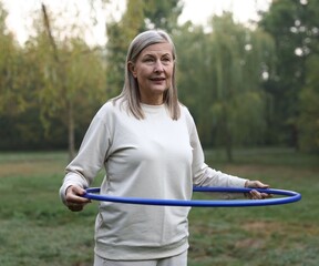 Senior woman exercising with hula hoop outdoors © New Africa