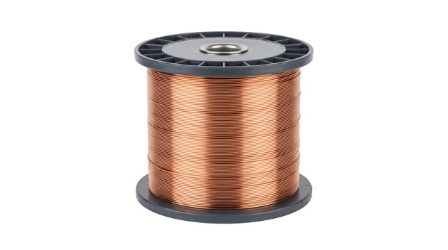 A professional copper wire spool featuring shiny metallic strands wound tightly. Ideal for electrical engineering, construction projects, manufacturing, and industrial hardware.