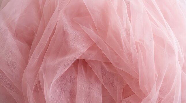 Soft pink translucent tulle fabric draped in elegant folds