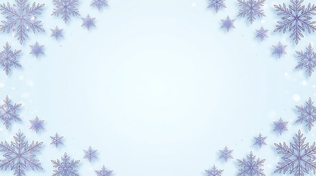 Beautiful decorative border frame made of various purple snowflakes for winter holiday designs