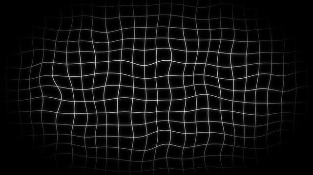 Abstract wavy grid motion background, futuristic digital mesh animation, glowing white lines on black, minimalist tech pattern loop