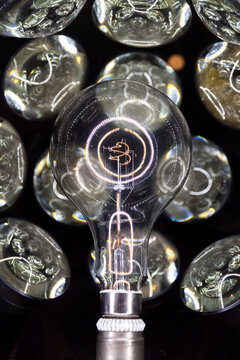Close up of glowing light bulb