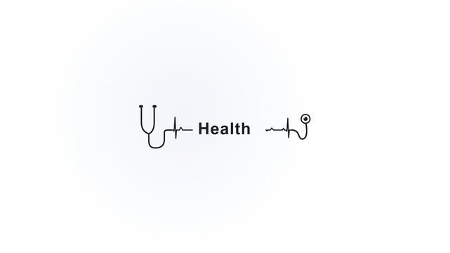 Creative graphic merging a stethoscope and heartbeat pattern with the word 'Health', signifying medical wellness, vital signs, and care