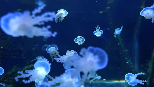 Drifting Jellyfish in a Softly Lit Aquarium