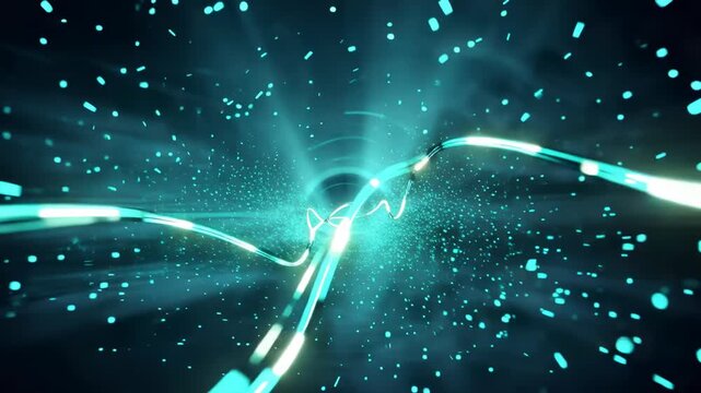 Electric Teal Cyber Light Trails with Soft Glow Effects