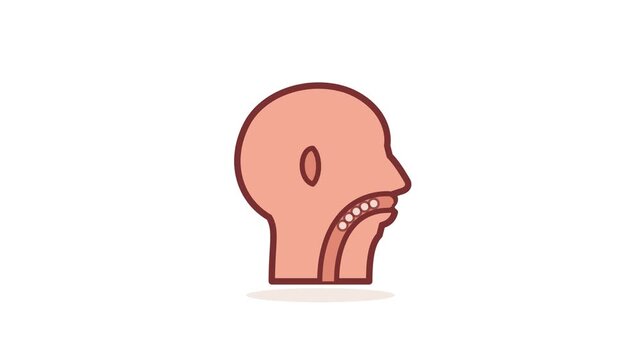 Stylized profile illustration of a human head revealing the intricate anatomical structures of the open mouth, visible teeth, and throat, ideal for health, medical, or educational content