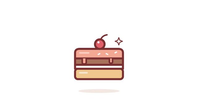Sweet vector icon of a delightful dessert cake slice, featuring pink frosting, layered texture, and a shining red cherry, perfect for sweet treats and celebration themes