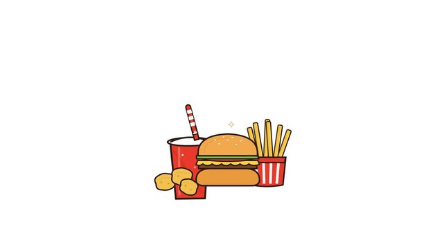Colorful vector illustration of a popular fast food combo with a delicious burger, crispy fries, a refreshing soda, and tasty chicken nuggets, ideal for menu design