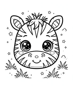 Cute Zebra Face Coloring Page for Kids