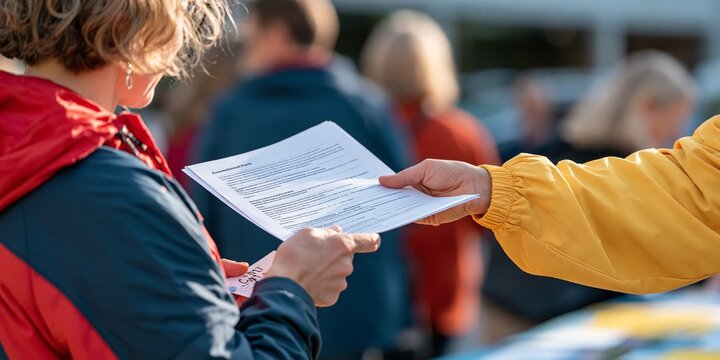 Community Members Exchanging Informational Documents
