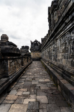 Borobudur Temple Stupas and Mountain Landscape, Indonesia