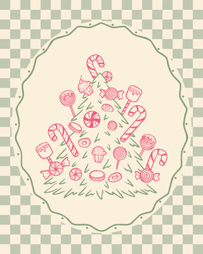Festive Christmas Tree Made of Candies and Sweets Vector Illustration