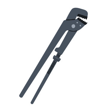 Swedish pipe wrench. Adjustable hand tool for plumbing maintenance, pipe fitting, and metal repair work in modern hand drawn flat vector graphic illustration style.