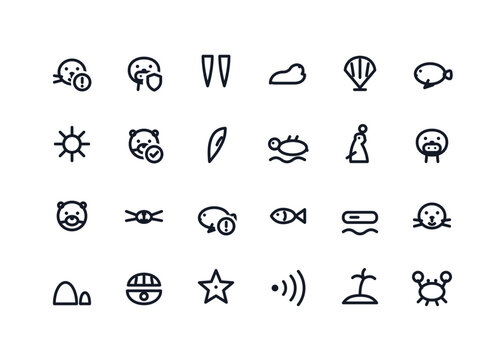 24 line icons of echolocation sea urchin and fish
