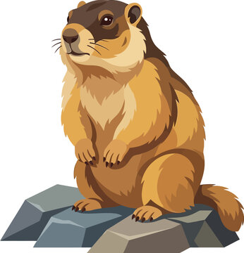 Illustration of a brown groundhog standing on a rock.