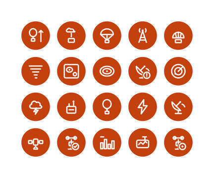 Weather radar radio mast and isobar lines round badge icon set
