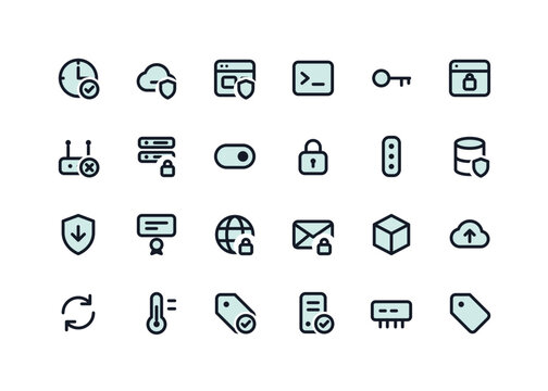Hosting security duotone icons like secure padlock and server key