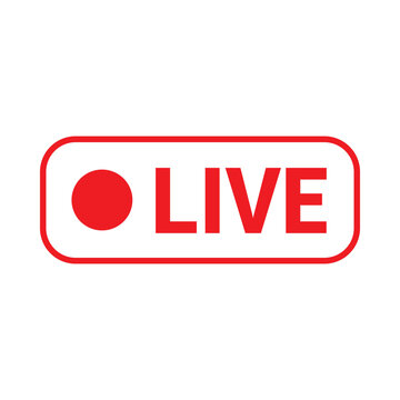 Red live streaming record dot outline badge, online broadcast interface icon, social media event stream button, digital graphic vector symbol.