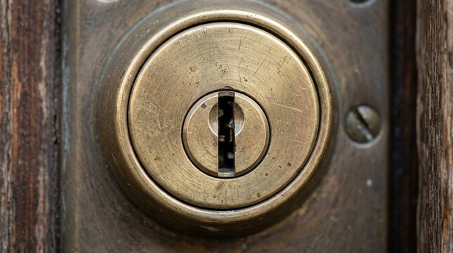 Mortise lock cylinder close up, high security door lock hardware and locksmith concept