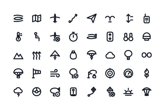 40 bold line icons of kite string reel variometer and glider