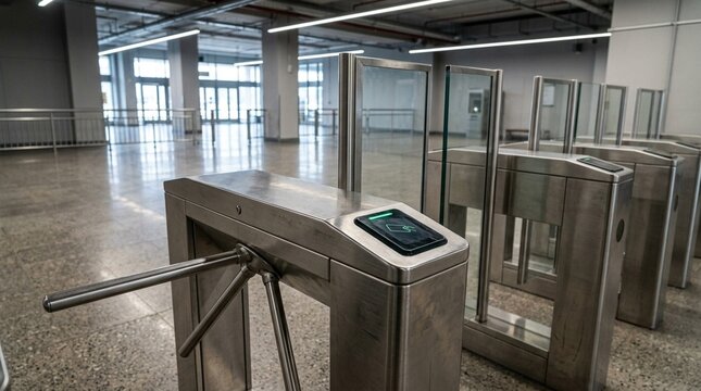 Waist high turnstile with card reader, pedestrian access control for office and commercial buildings