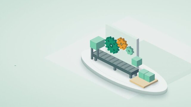 Isometric gear conveyor and block stack growth infographic