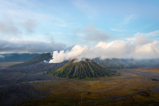 Volcanic Landscape of Mount Bromo and Mount Batok, Indonesia