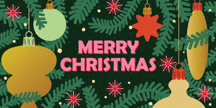 Beautiful Retro Merry Christmas and Happy New Year greeting card or web banner.