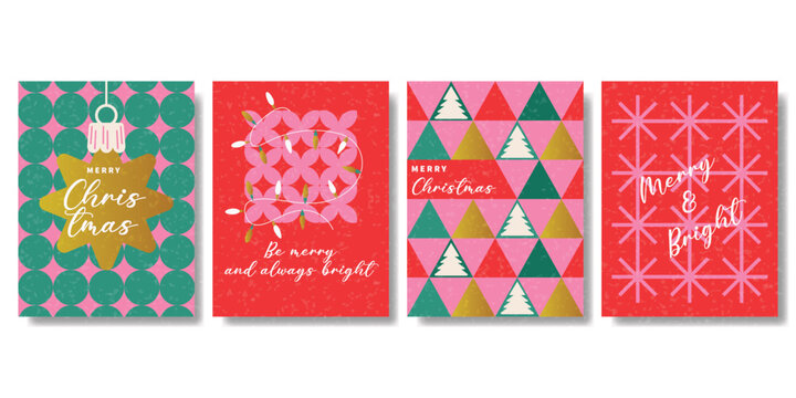 Modern Christmas Poster Collection with Minimal Typography and Festive Graphic Elements, for banner, social media, packaging,etc.